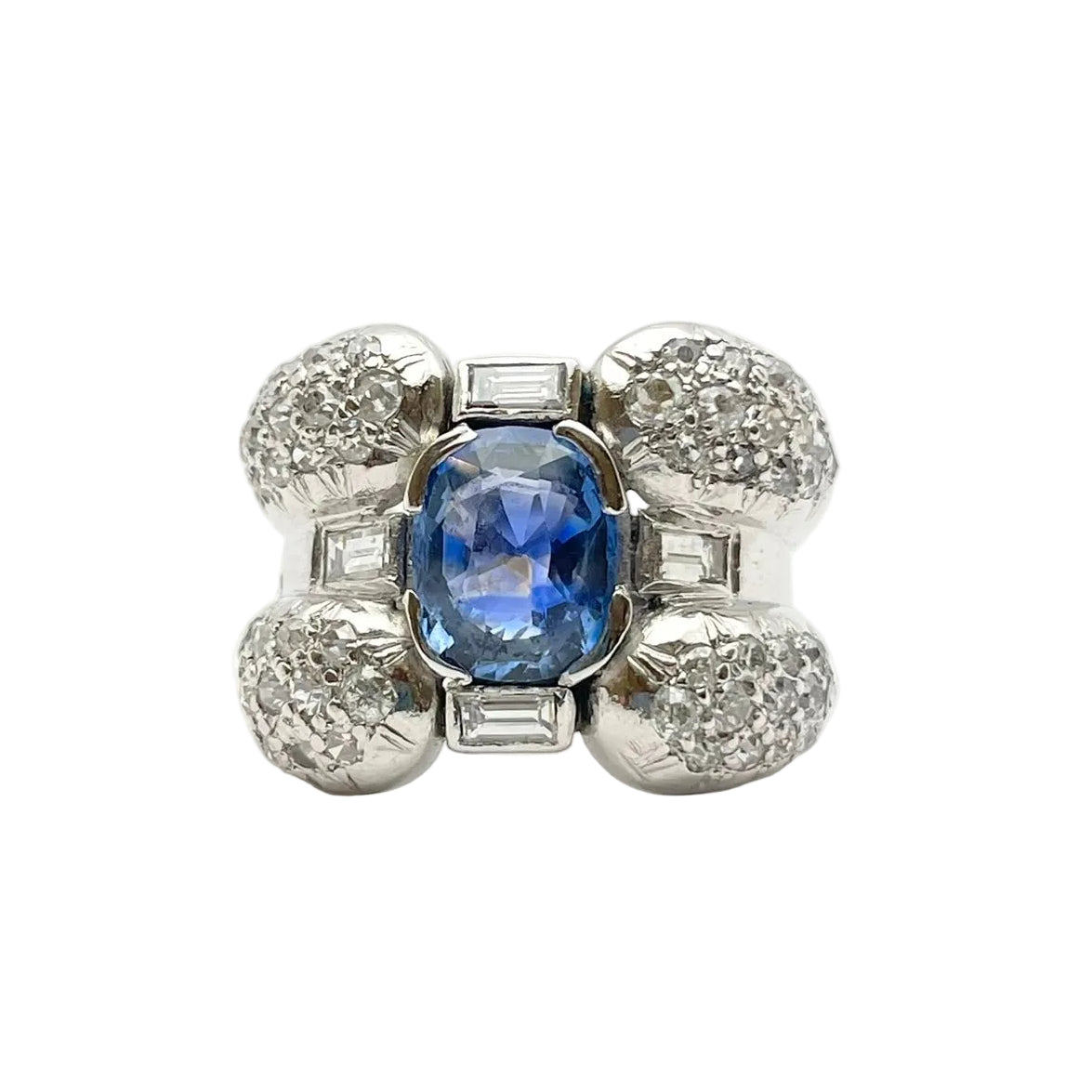 Cocktail Ring in White Gold, Sapphire, and Diamonds