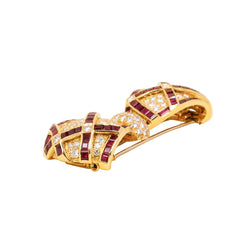 Yellow Gold Clip Brooch with Rubies and Diamonds