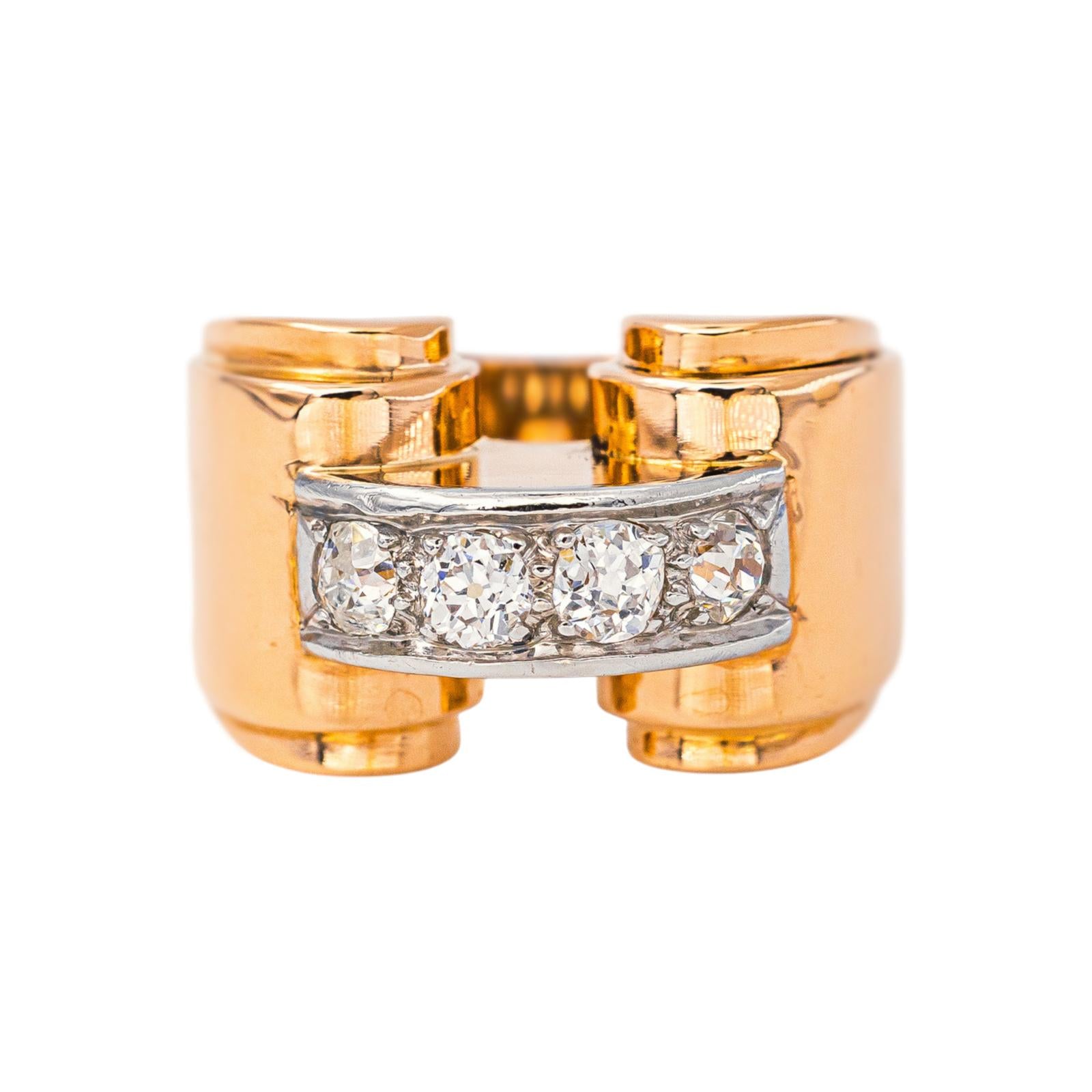 Yellow Gold Tank Ring with Diamond