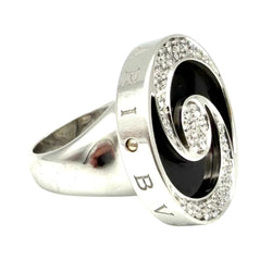 BULGARI "Optical" Cocktail Ring in white gold, steel, Onyx, and Diamonds