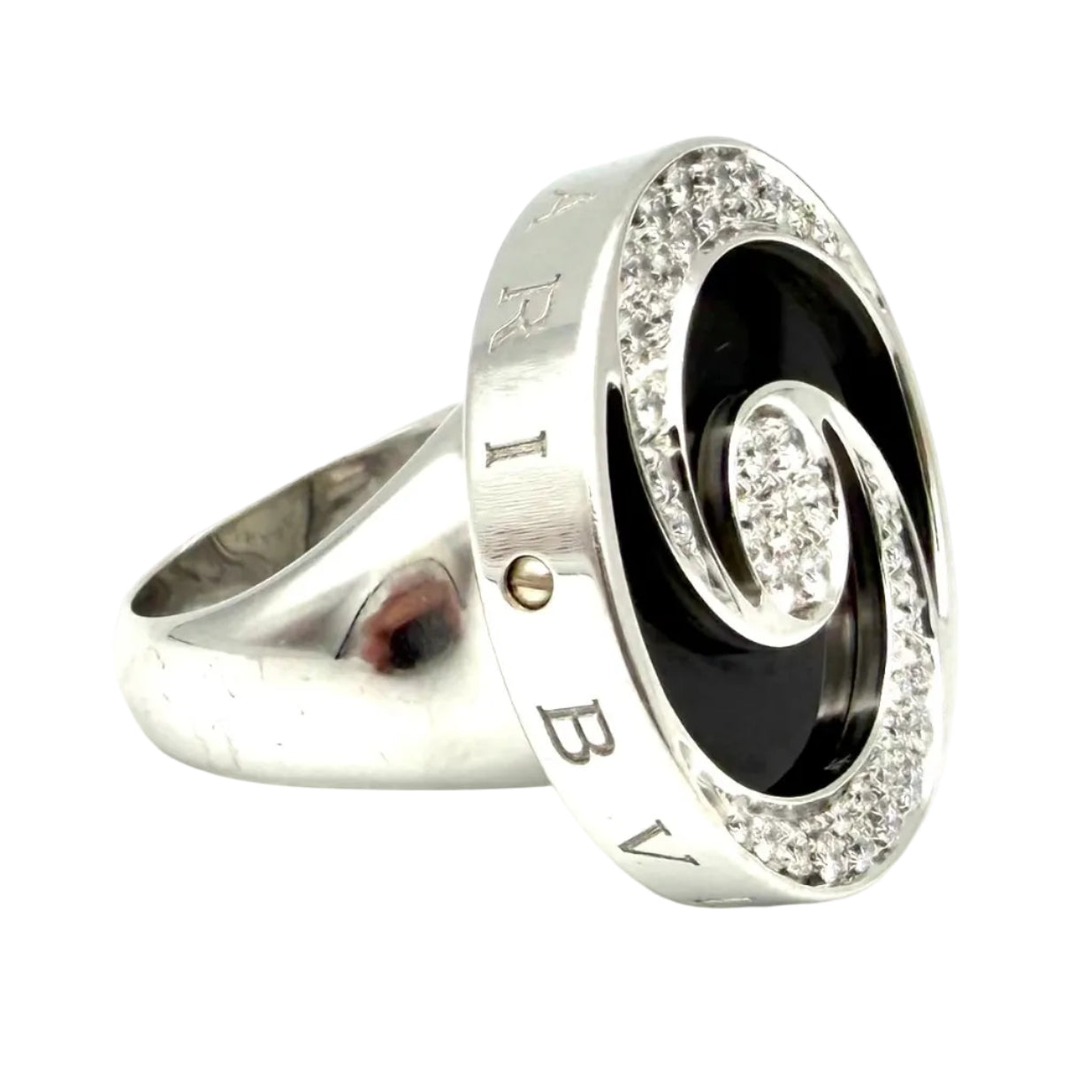 BULGARI "Optical" Cocktail Ring in white gold, steel, Onyx, and Diamonds