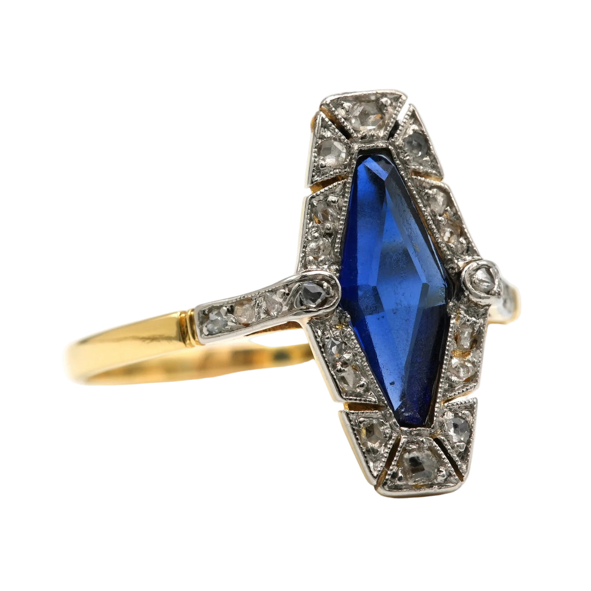 Marquise Ring in Yellow Gold, Sapphire, and Diamonds