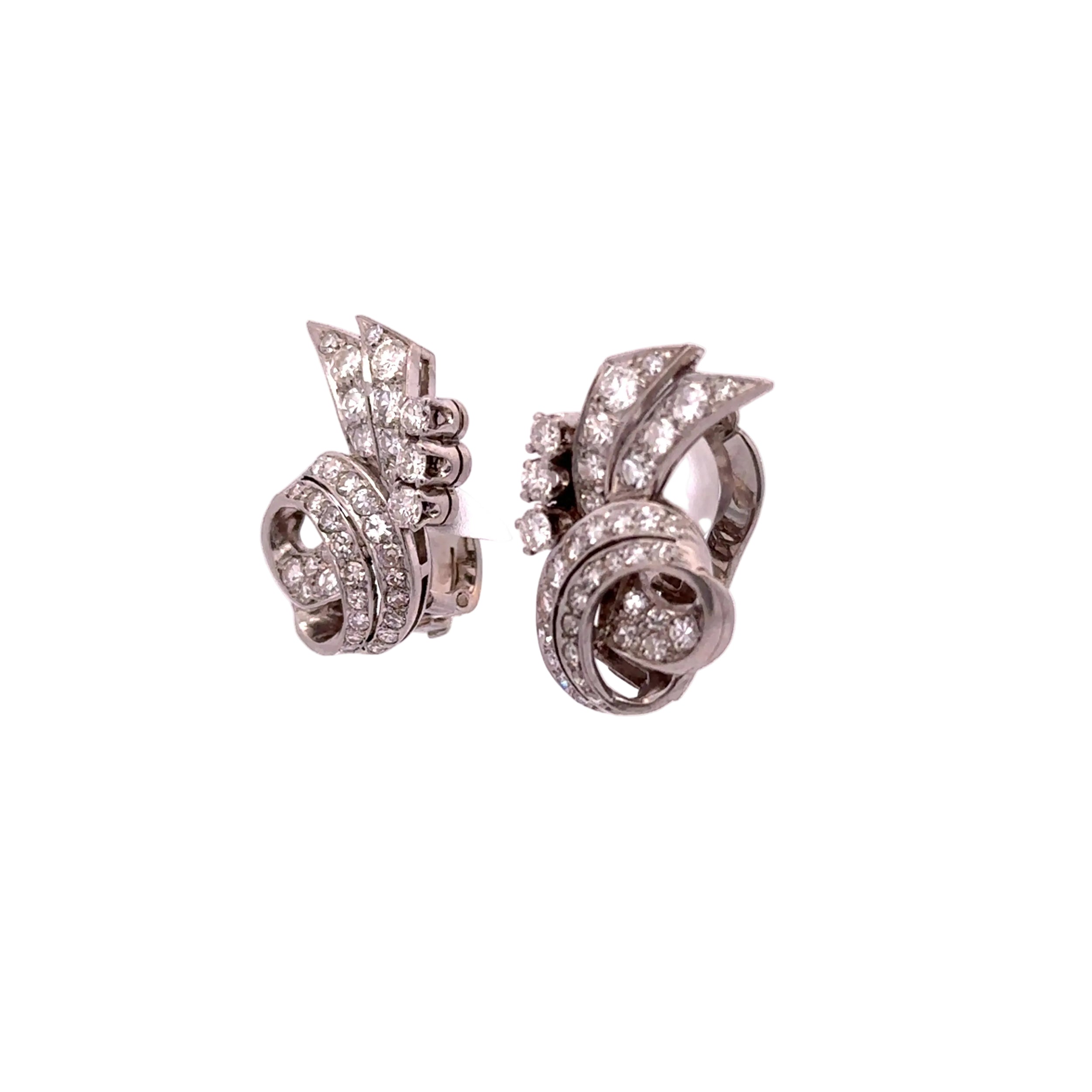 Boucles d'oreilles Clips en platine et diamants