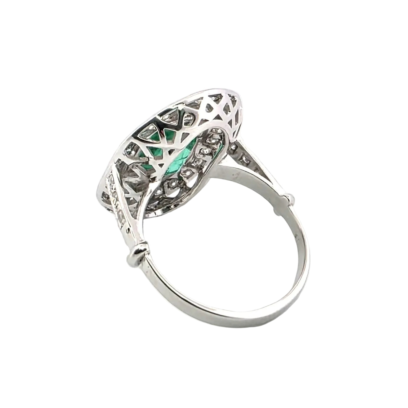 "Entourage" Ring in White Gold, Emerald, and Diamonds