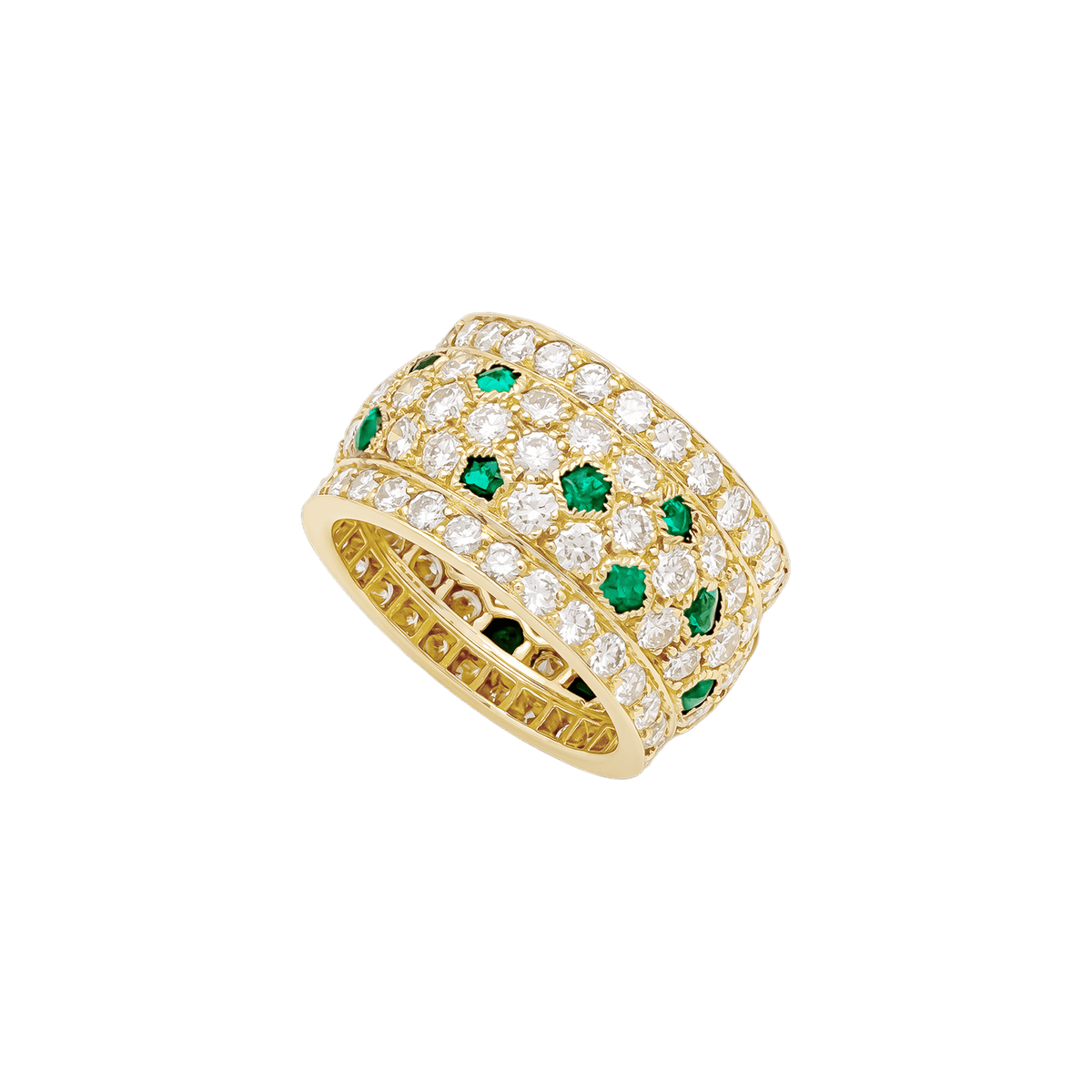CARTIER "Nigeria" Band Ring in yellow gold, emeralds, and diamonds
