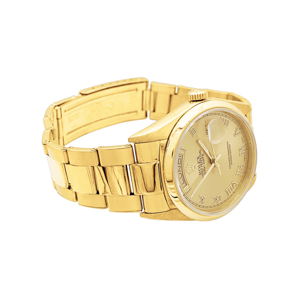 Montre Rolex, "Oyster Perpetual Day-date", or jaune.