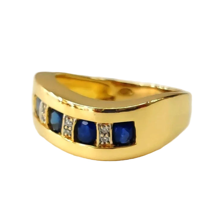 Yellow Gold Band Ring with Sapphires and Diamonds