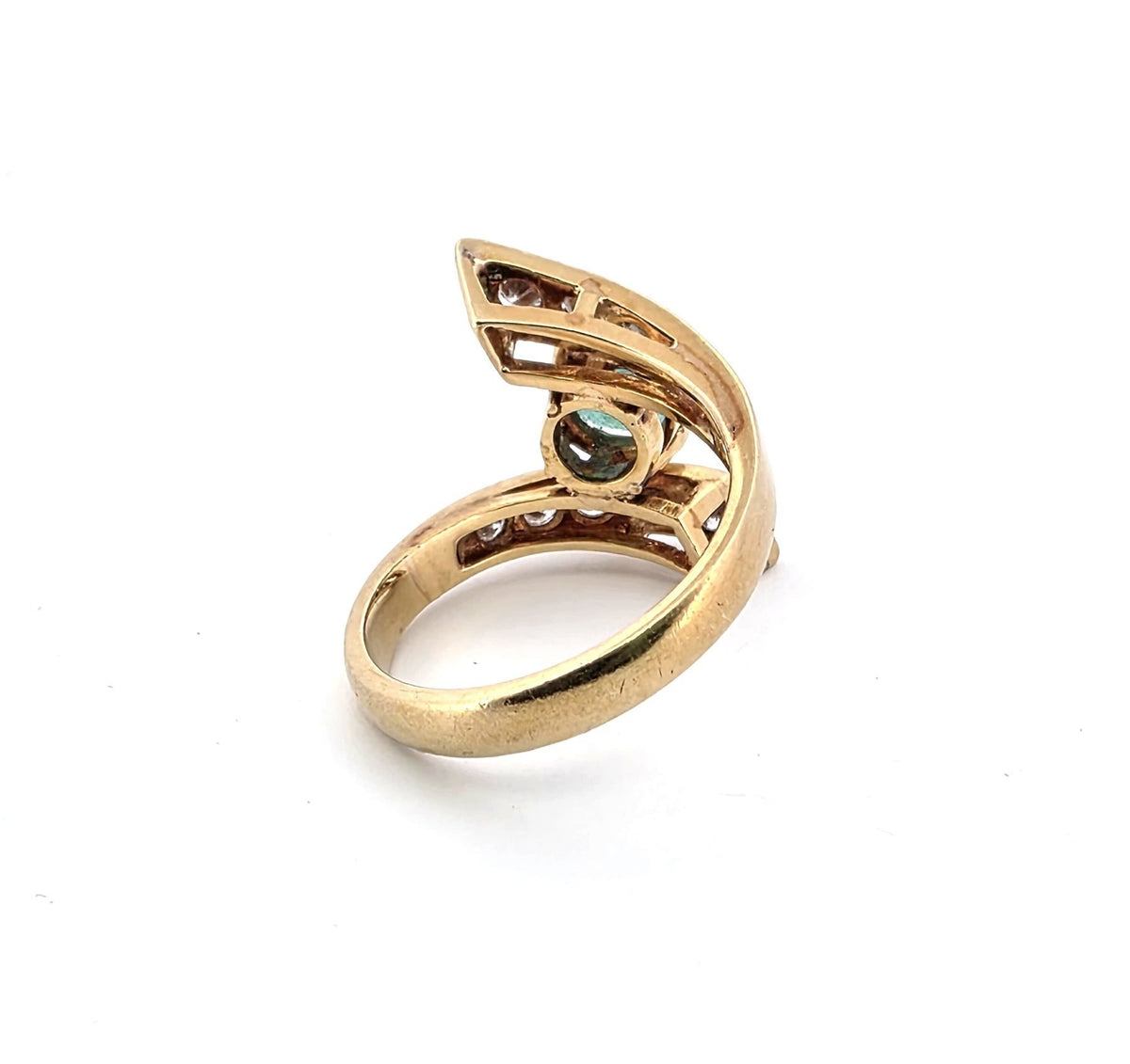 Bague Toi & Moi en or jaune, émeraude et diamants