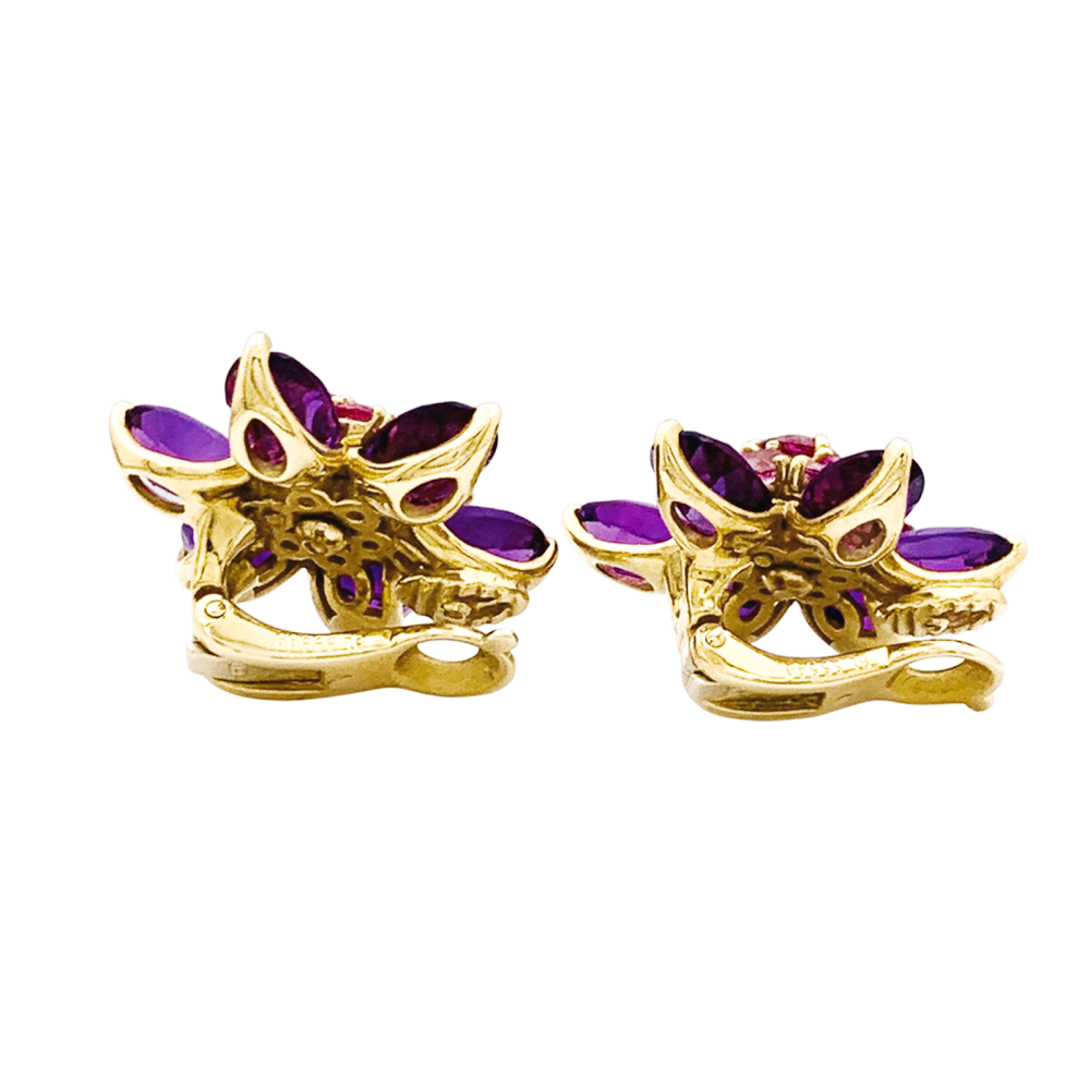 Earrings Van Cleef & Arpels, "Flowers of Hawaii", yellow gold, amethyst, pink sapphires.