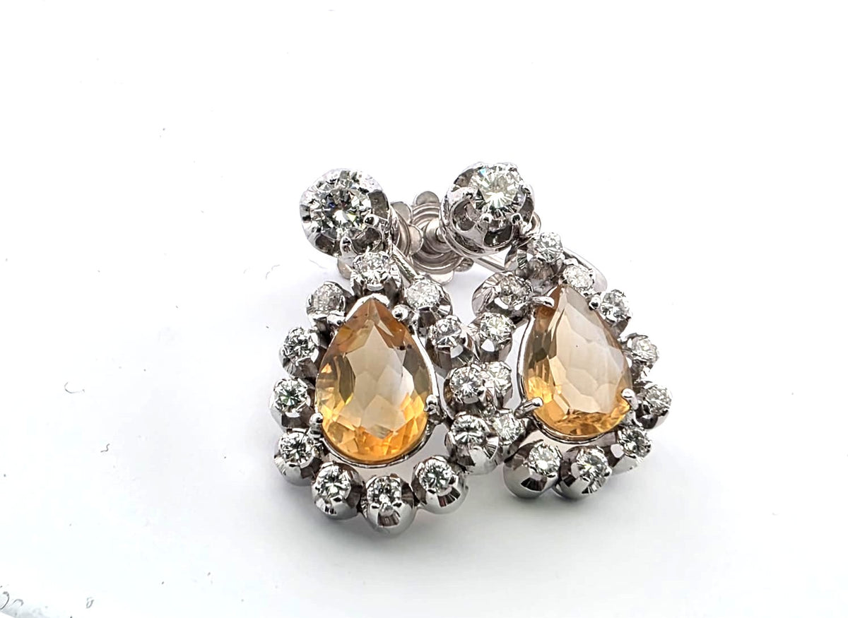 White gold earrings with citrines and diamonds