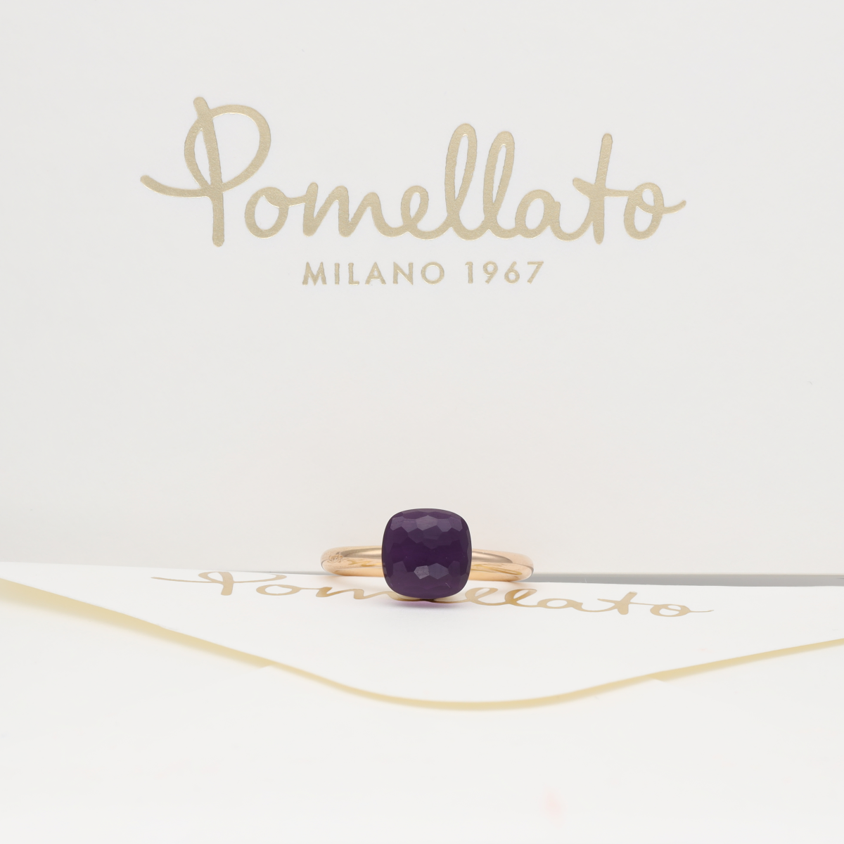 POMELLATO "Nudo Classic" Solitaire Ring in white gold, rose gold, and Amethyst
