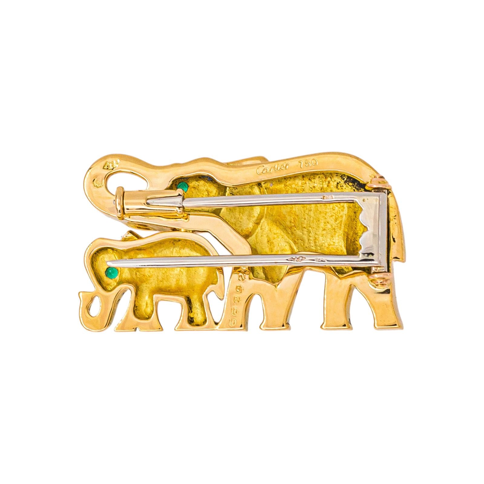 Cartier "Route des Indes" Brooch, Yellow gold with Emerald