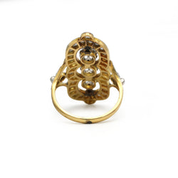 Bague Marquise en or jaune, platine, et diamants