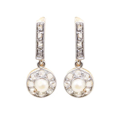 Yellow Gold Lever-back Earrings with Pearls and Diamonds