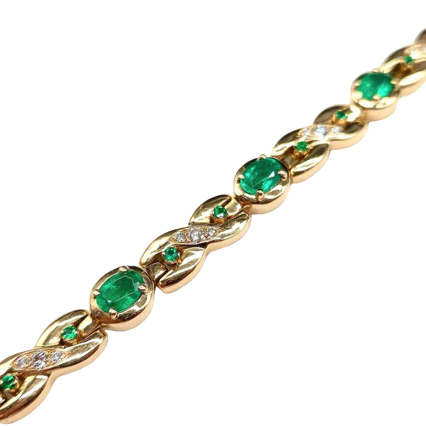 "Ligne" Bracelet in Yellow Gold, Emeralds, and Diamonds