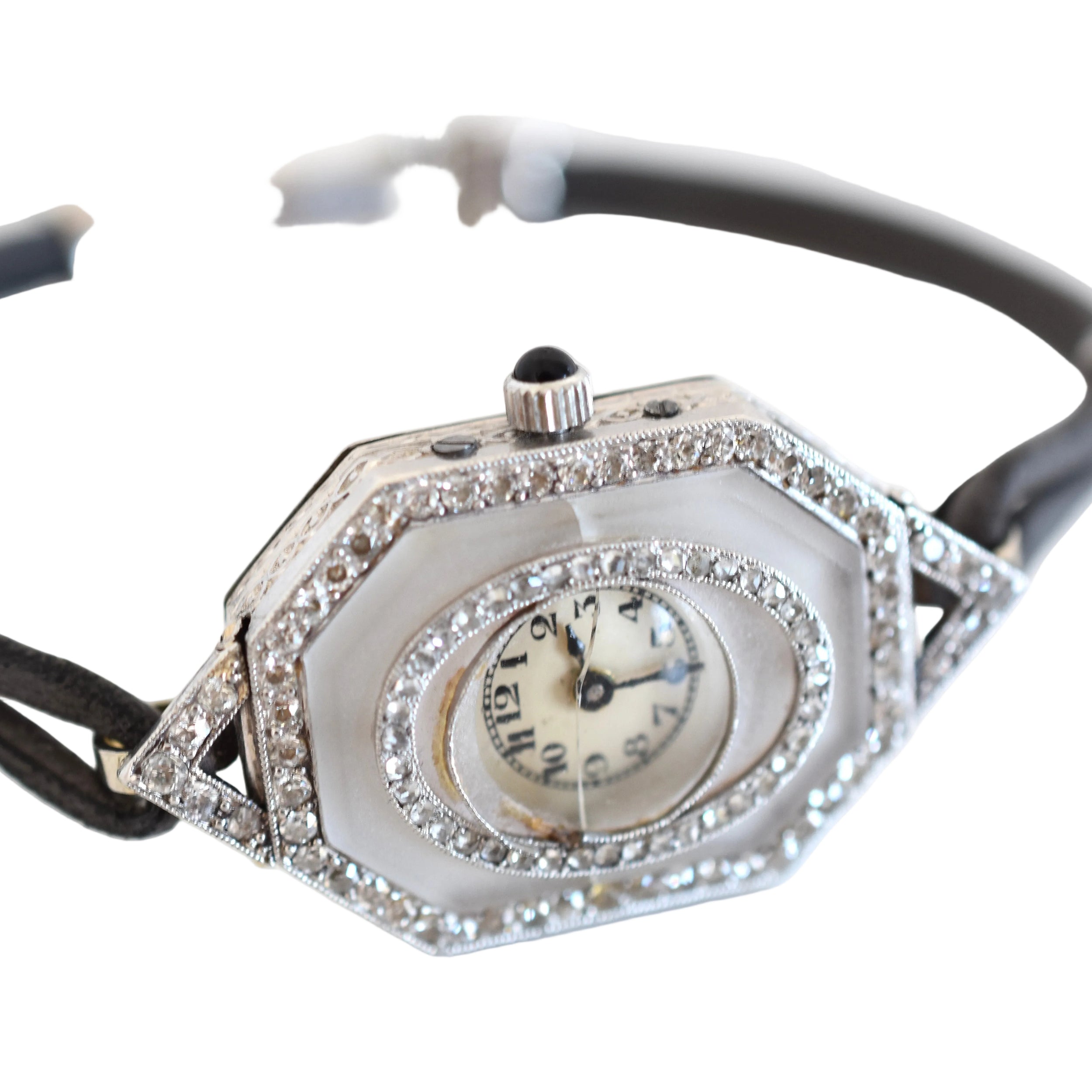 Montre VACHERON CONSTANTIN en or blanc, platine, cuir et diamants