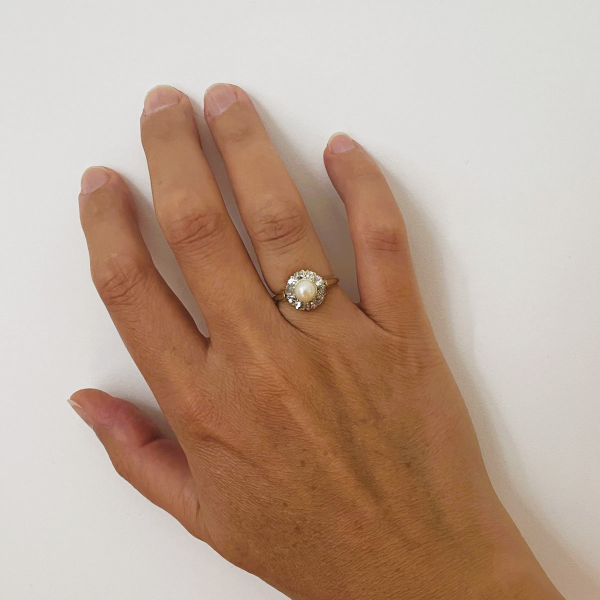 Marguerite Ring in Rose Gold, Pearl, and Diamonds