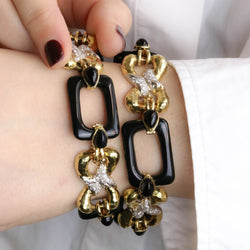 Convertible Yellow Gold Link Necklace with Onyx and Diamonds