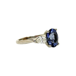 Trilogy Ring in White Gold, Sapphire, and Diamonds