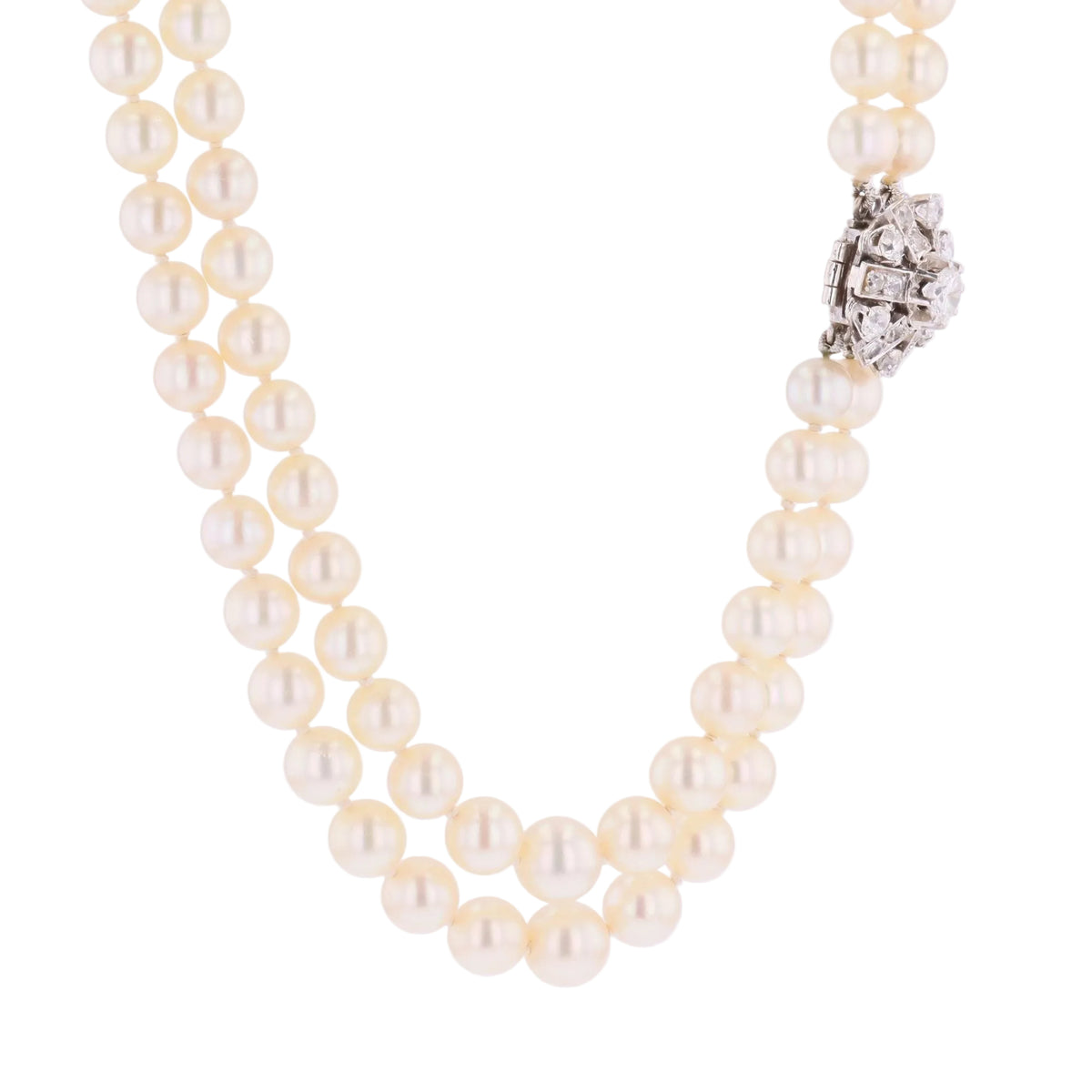 Collier Perles en or blanc, platine t diamants