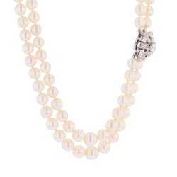 White Gold, Platinum, and Diamond Pearl Necklace