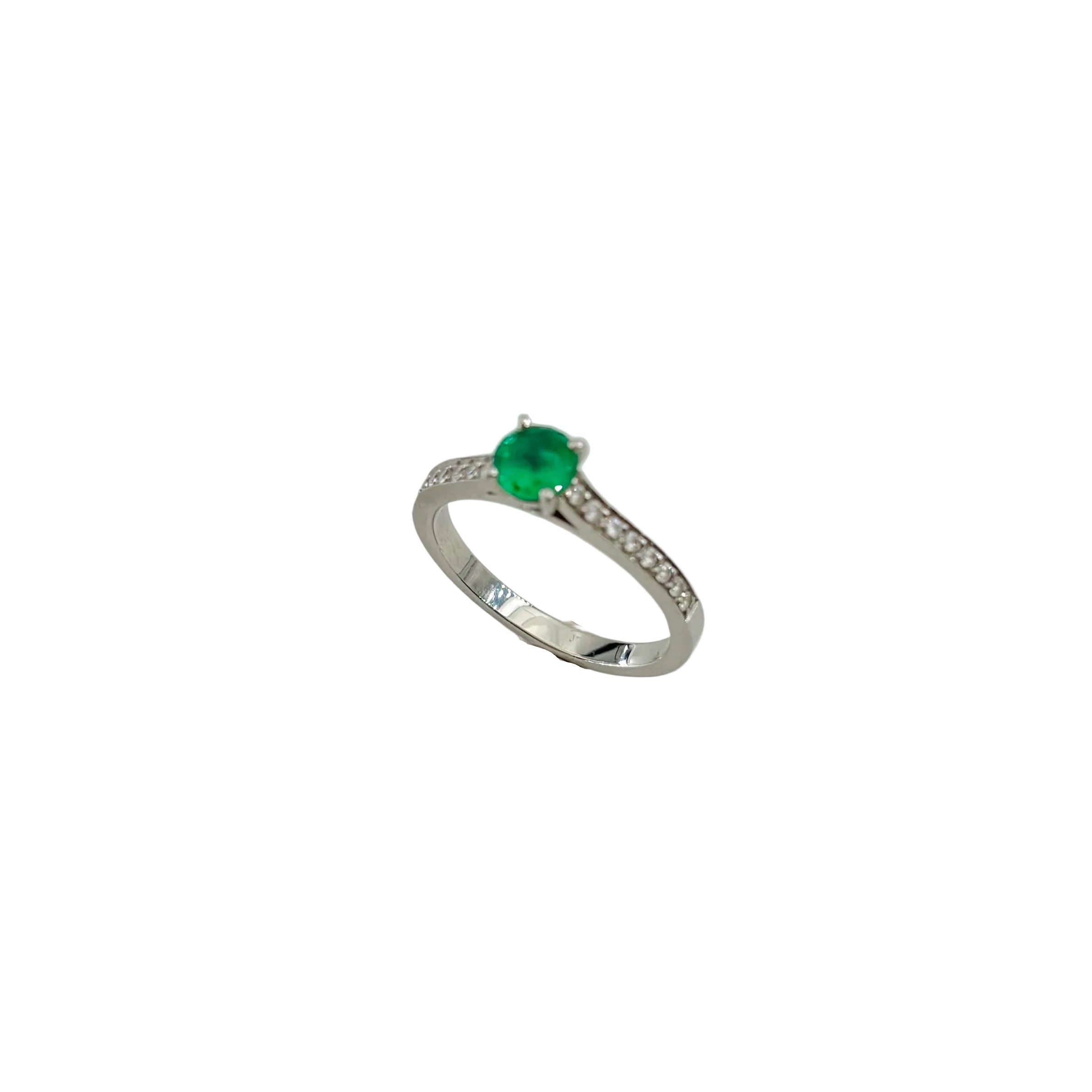 GEMMYO "Little Lady Pave" Solitaire Ring in Platinum, Emerald, and Diamonds