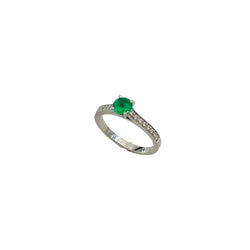 GEMMYO "Little Lady Pave" Solitaire Ring in Platinum, Emerald, and Diamonds