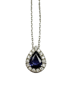 White gold, sapphire, and diamond necklace