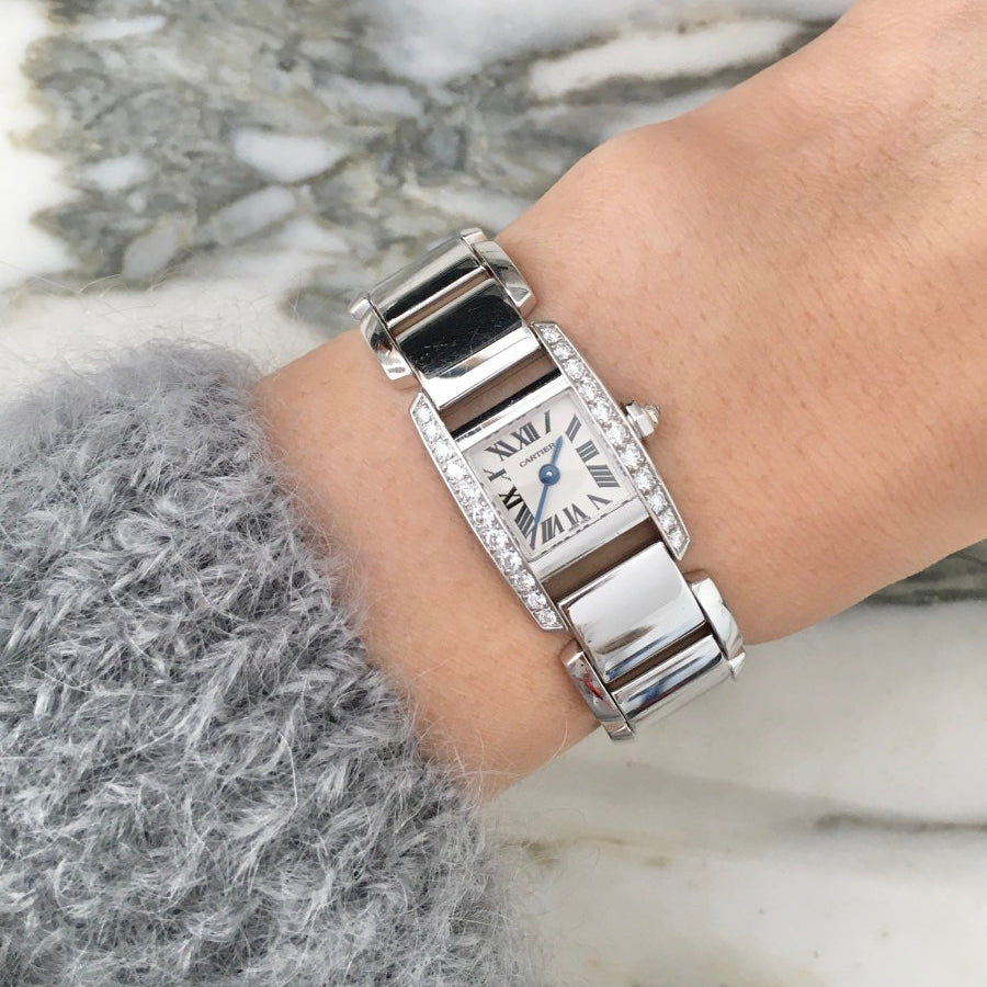 CARTIER "Tankissime" PM Watch in white gold, steel, and diamonds