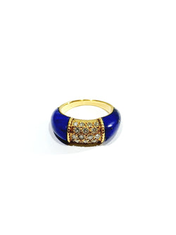 Yellow Gold Bangle Ring with Lapis lazuli and Diamonds