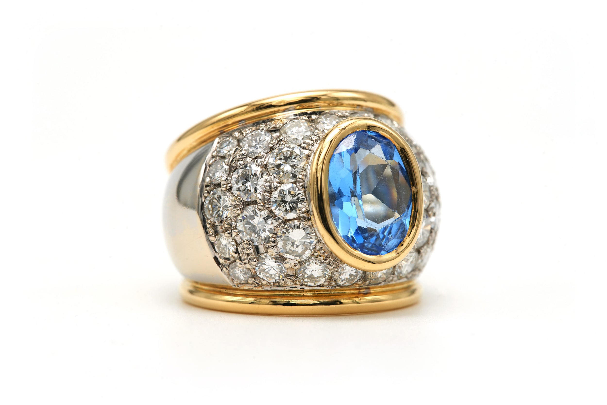 Cocktail Ring in White gold, Yellow gold, Topaz, and Diamonds