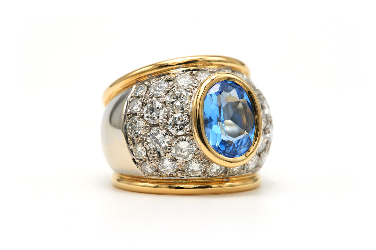 Cocktail Ring in White gold, Yellow gold, Topaz, and Diamonds