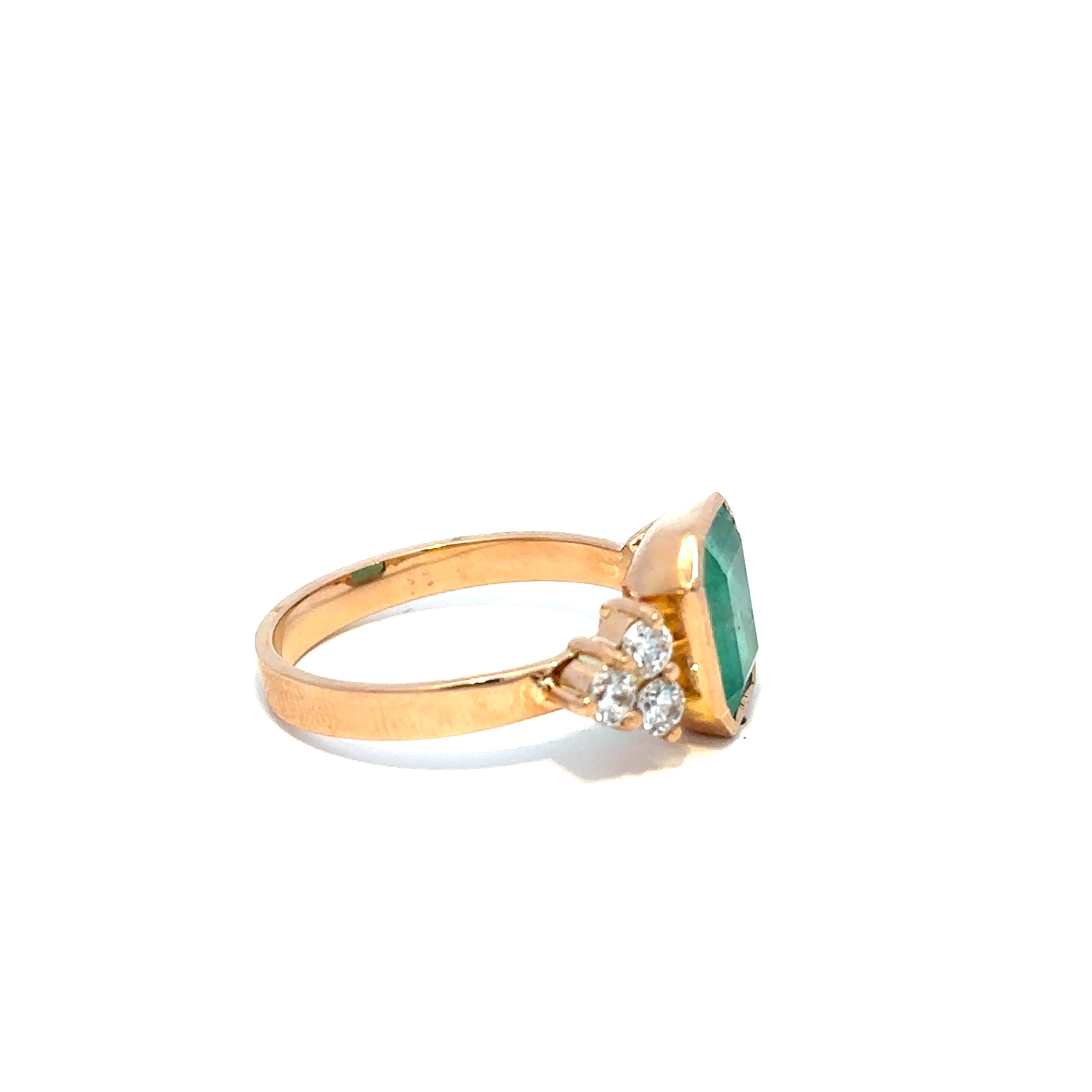 Trilogy Ring in Yellow Gold, Emerald, and Diamonds