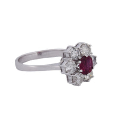 Marguerite Ring in White Gold, Rubies, and Diamonds