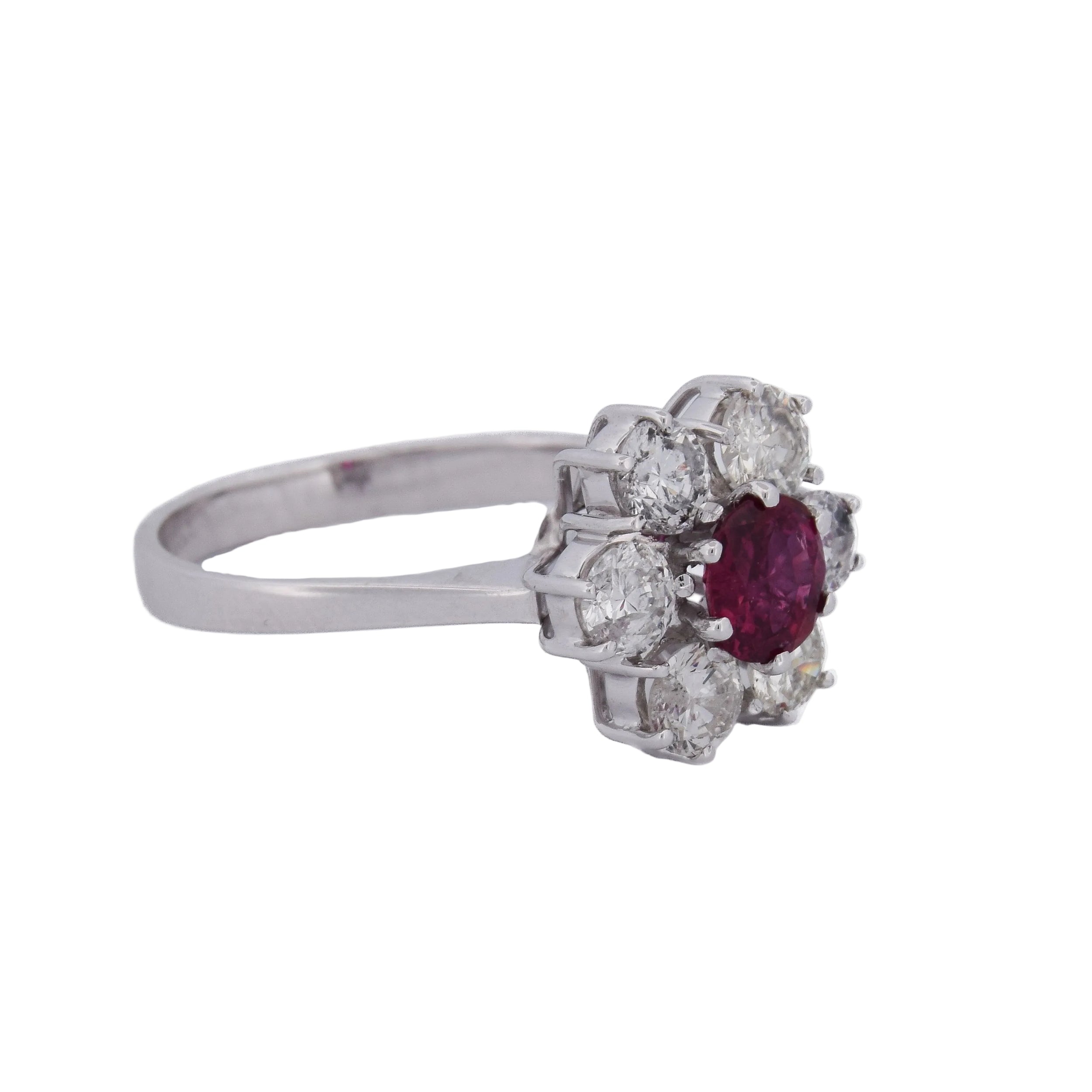 Marguerite Ring in White Gold, Rubies, and Diamonds