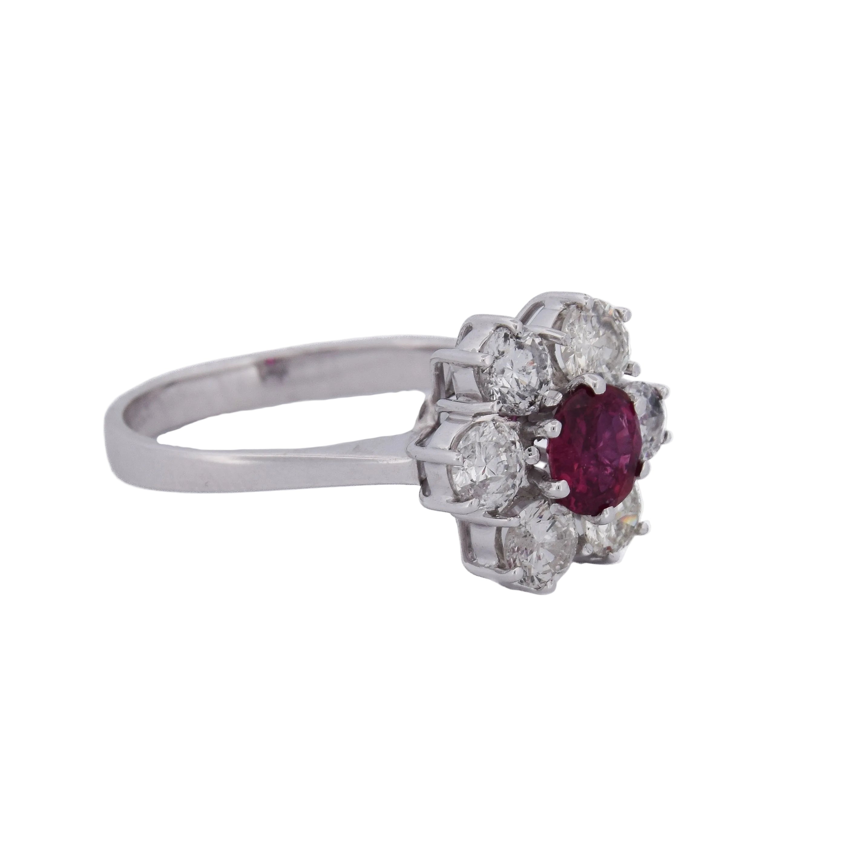 Marguerite Ring in White Gold, Rubies, and Diamonds