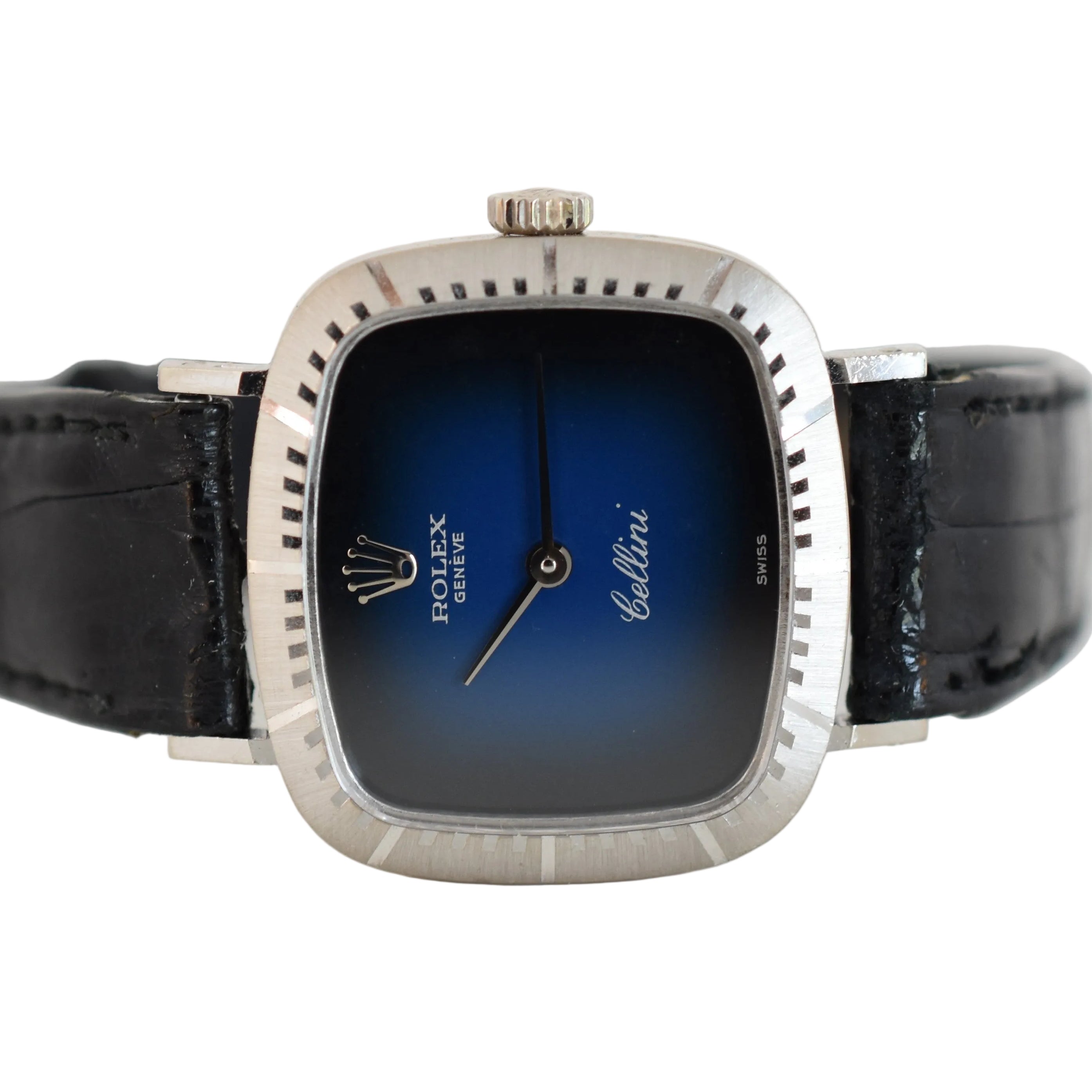 Montre ROLEX Cellini Zephir en or blanc, acier, cuir et rubis