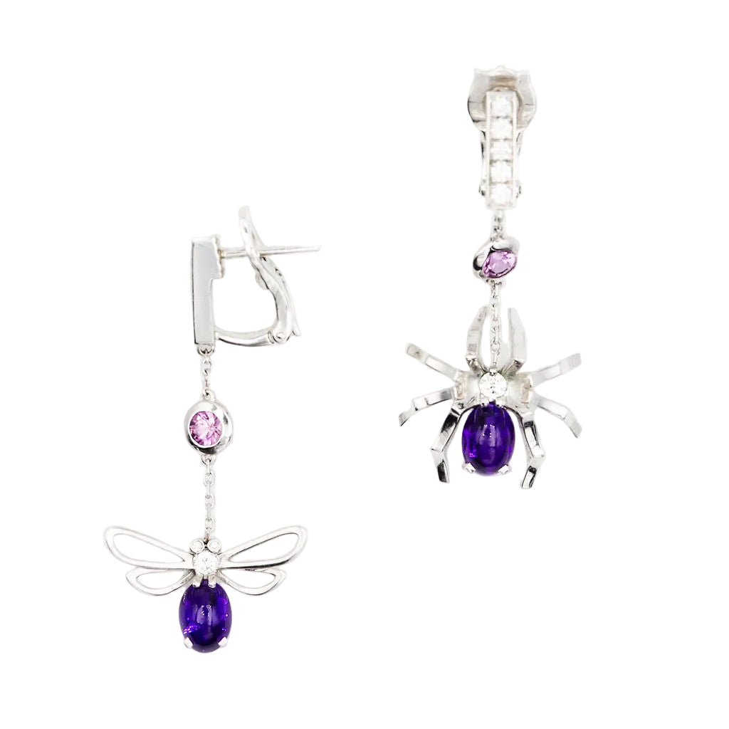 Earrings CHAUMET "Arrêtes moi si tu m'aimes" in white gold, amethyst, pink sapphires and diamonds