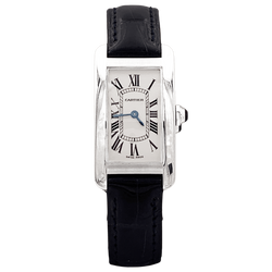 Montre Cartier, "Tank Américaine", acier, cuir.