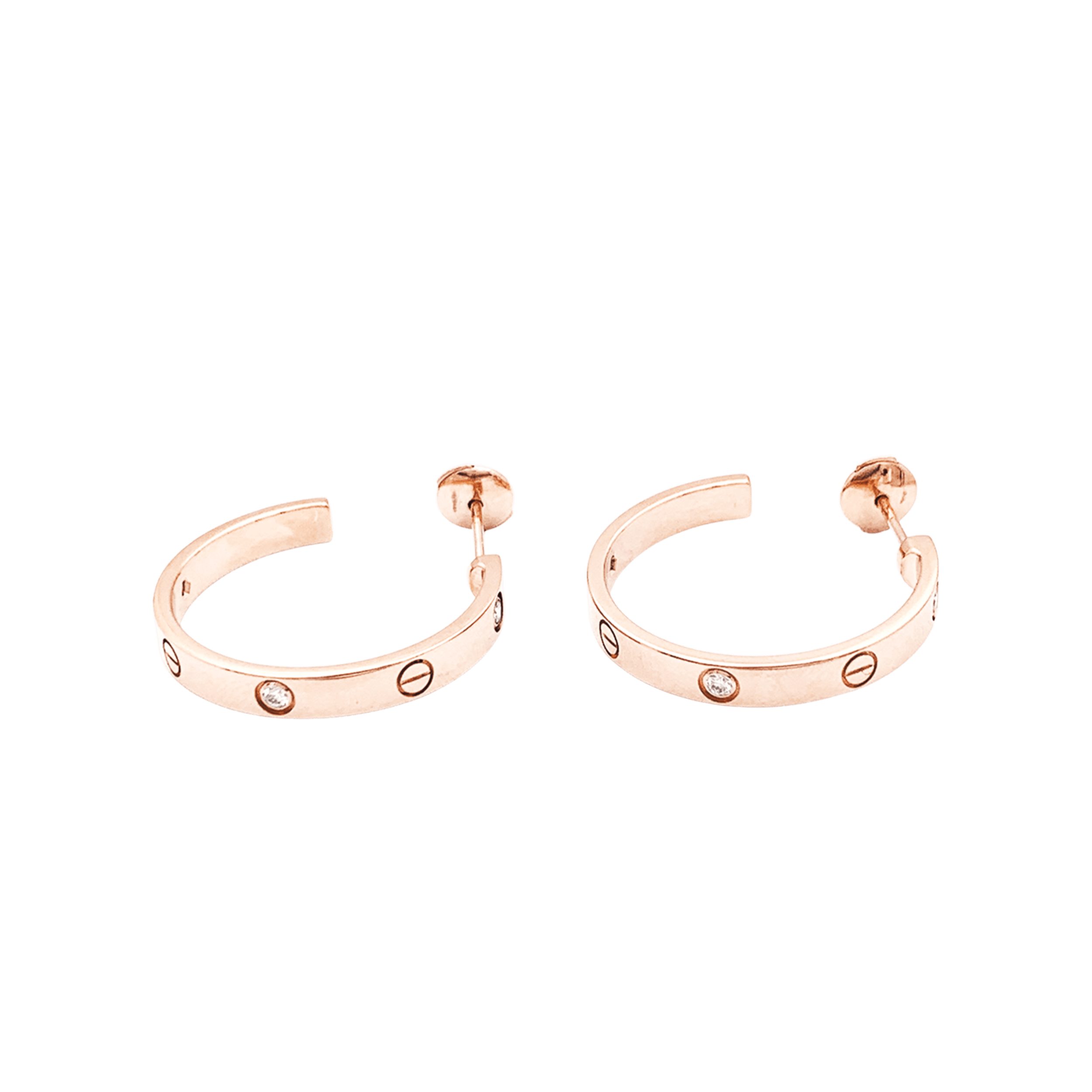 Boucles d'oreilles Cartier, "Love", or rose et diamants.