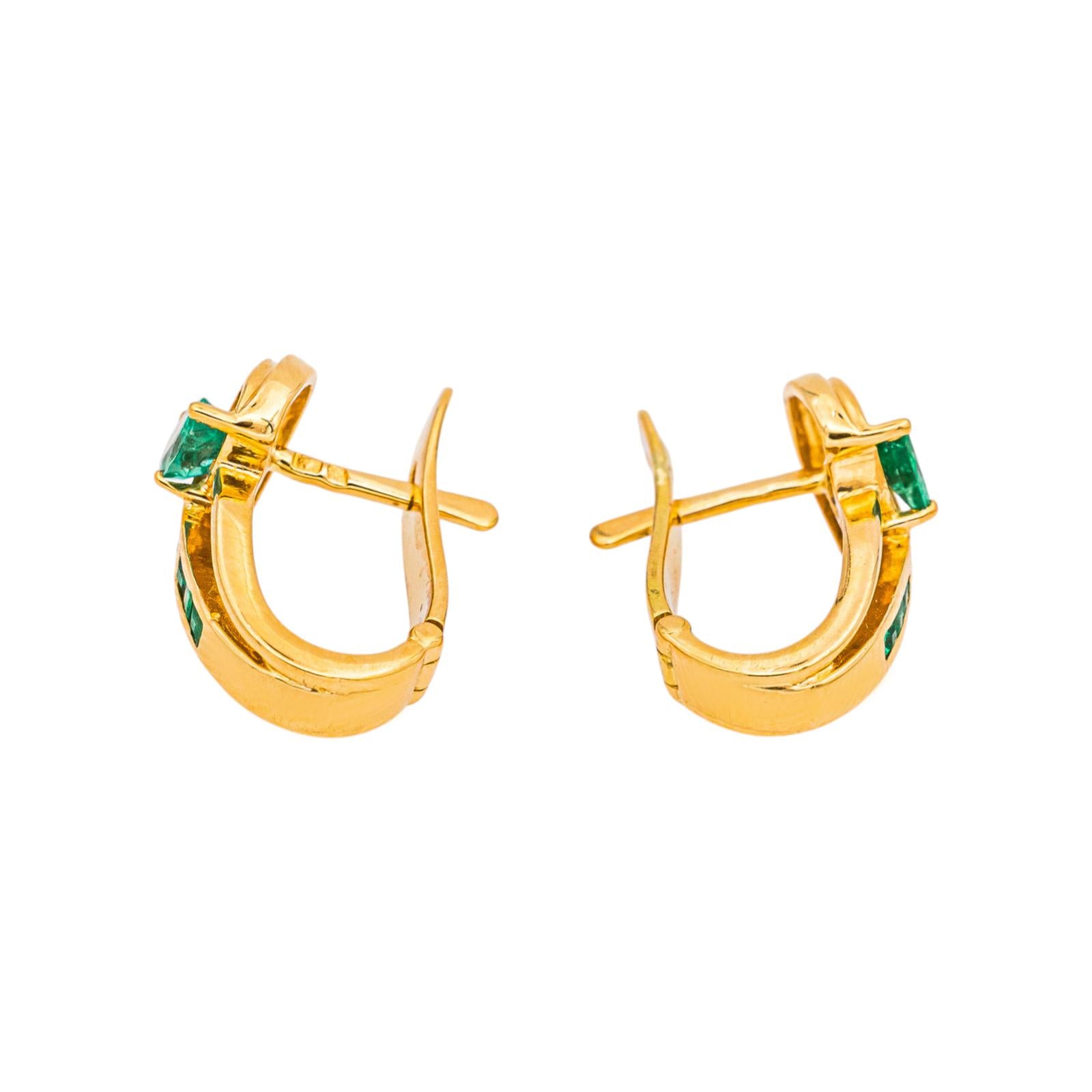 Boucles d'oreilles  Dormeuses Or jaune  Emeraude