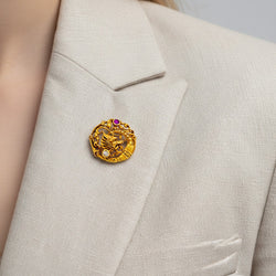 Yellow Gold Brooch with Rubies and Diamonds