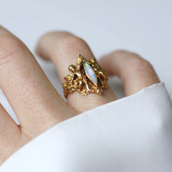 Vintage Angel Ring with Opal and Diamonds in Yellow Gold