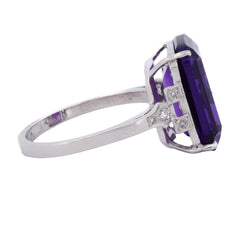 Platinum Solitaire Ring with Amethyst and Diamonds