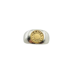 HERMÈS "Clou de selle" Signet ring in Silver and Yellow gold