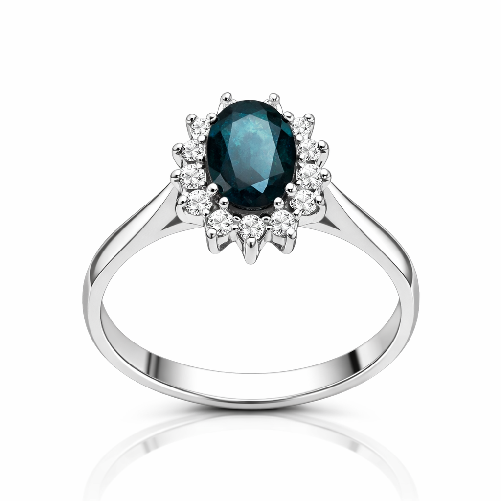 Entourage Ring in white gold, Sapphire, and Diamonds
