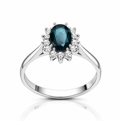 Bague Entourage en or blanc, saphir et diamants