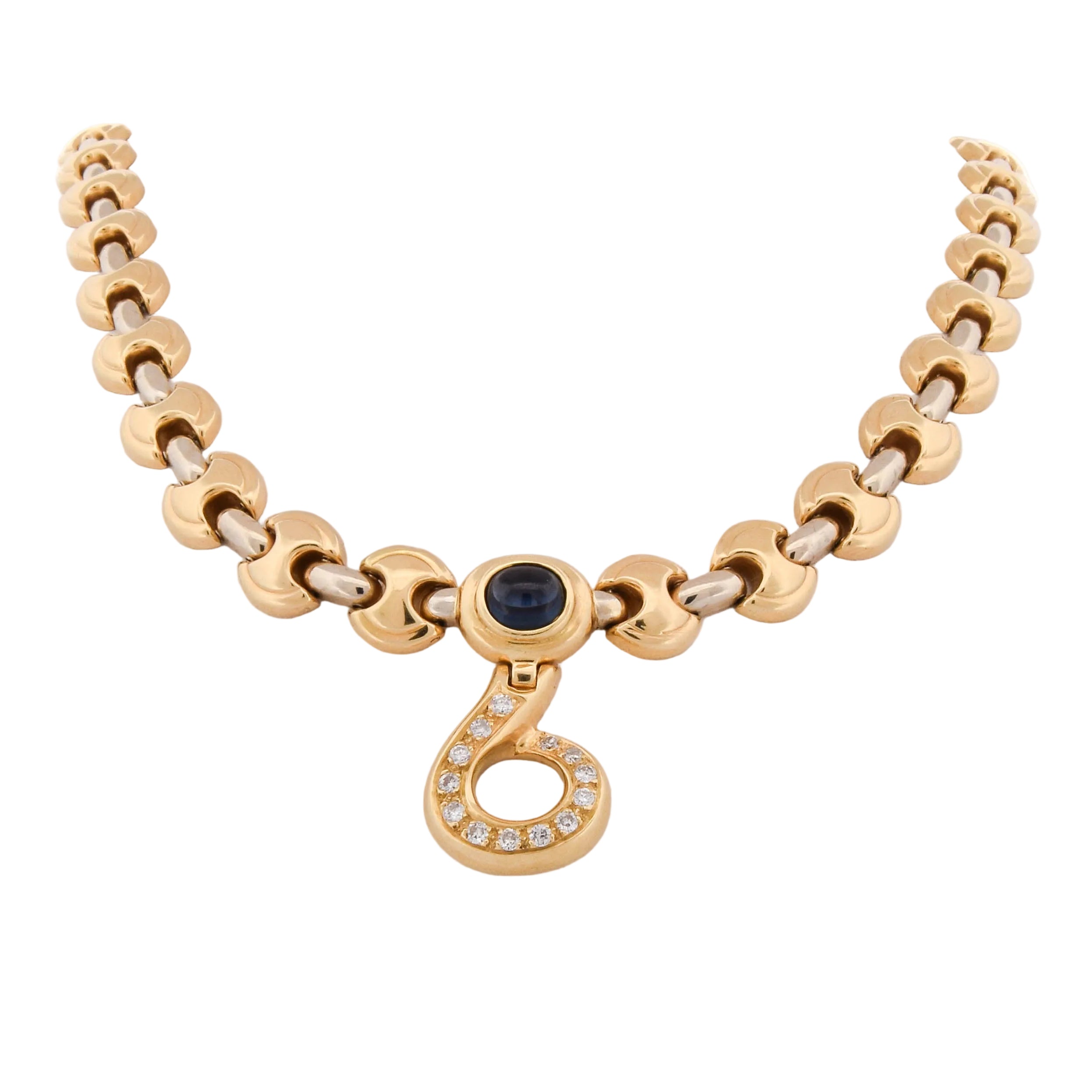 Yellow Gold Necklace with Sapphire and Diamond Pendant