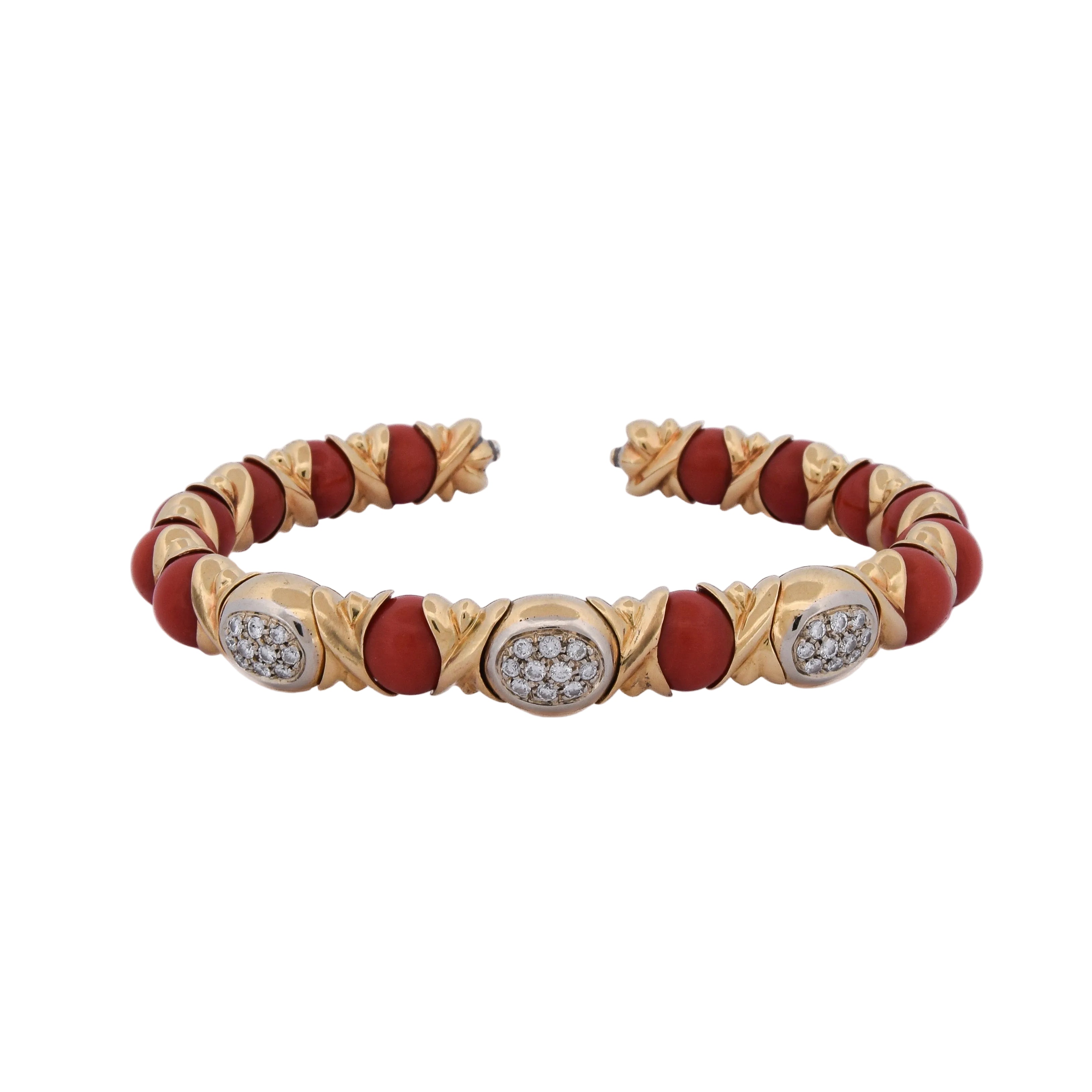 Bracelet Bangle CHANTECLER CAPRI in Yellow gold, Coral and Diamonds