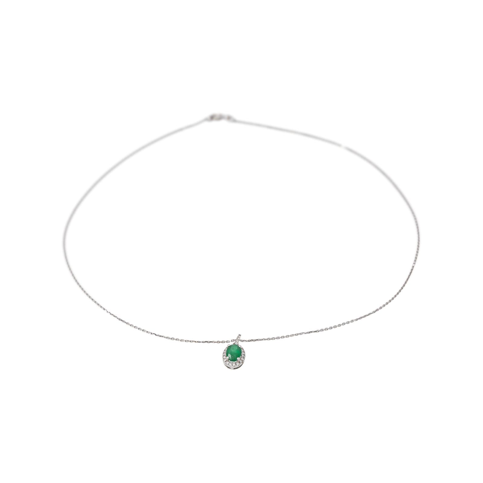 White Gold Necklace with Emerald Pendant